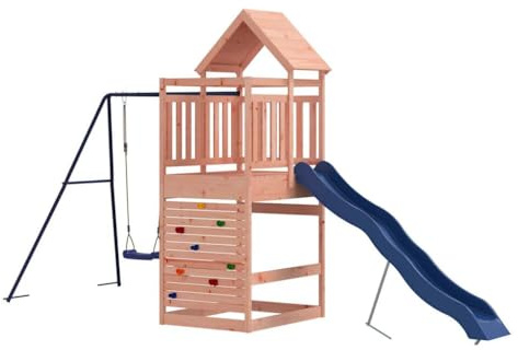 vidaXL Spielturm, Klettergerüst mit Kletterwand Rutsche Schaukel, Kinder Kletterturm mit Sandkasten, Spiel-Zubehör für Garten, Spielgeräte Spielplatz, Massivholz Douglasie