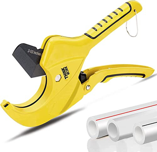 THINKWORK Plastic Pipe Cutter 42mm with Replacement Blade, Ratchet Type PVC Pipe Cutter for Cutting PEX, PVC, PPR Plastic Hoses and Pipe, Plastic Pipe Shear PVC Cutter Tool for Household and Plumber