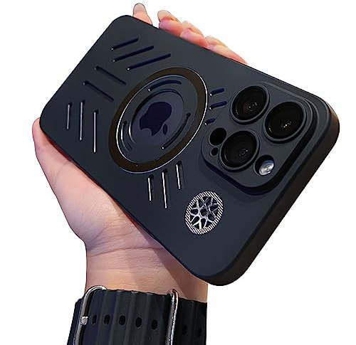 Omorro for iPhone 14 Pro Max Cooling Case, Magnetic Heat Dissipation Phone Case Breathable Cooling Hollow Hole Cover, Compatible with Magsafe Wireless Charging Shockproof Protective Case, Black
