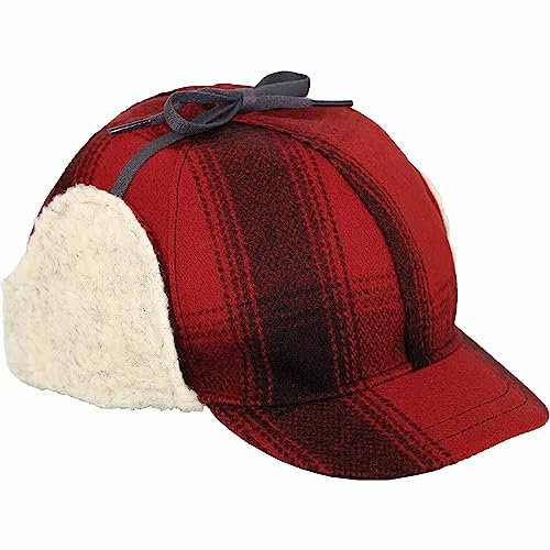 Stormy Kromer Snowdrift Cap Isolierte Wolle Wintermütze mit Ohrenklappen, Rot/Schwarz kariert, MEDIUM