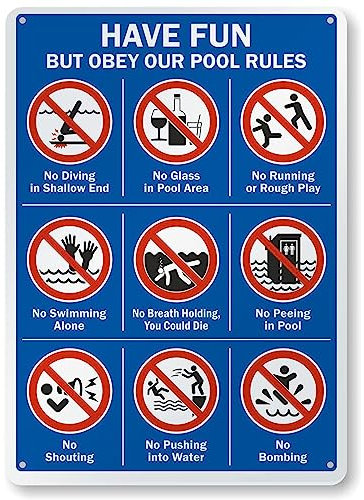 CDXHOME Swimming Pool Rules Metallschild – Rostfreies Aluminium, UV-, wasserdicht und wetterbeständig – 35,6 x 25,4 cm