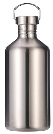 Stainless Steel Water Bottle Single Wall Metal Water Bottle Large Camping Water Bottle with Handle Wide Mouth Leak Proof Lightweight Sports Kettle Cup (68 oz)