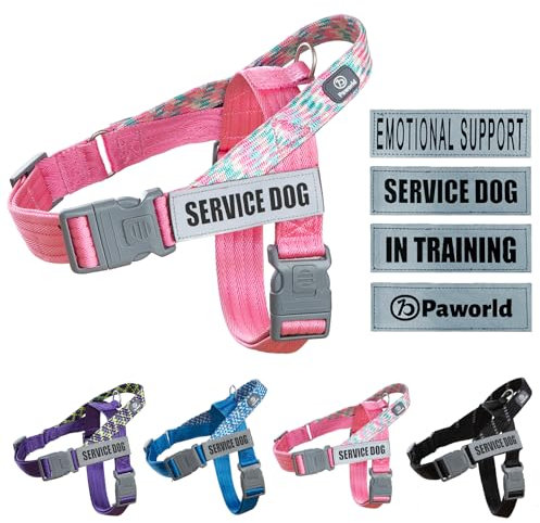 PAWORLD Hundegeschirr, Diensthundegeschirr, Norwegergeschirr Hund, Sicherheitsgeschirr mit 4 reflektierenden Aufnähern, Verstellbar, Griff, für Spaziergänge, Training und Laufen (Rosa, XS)