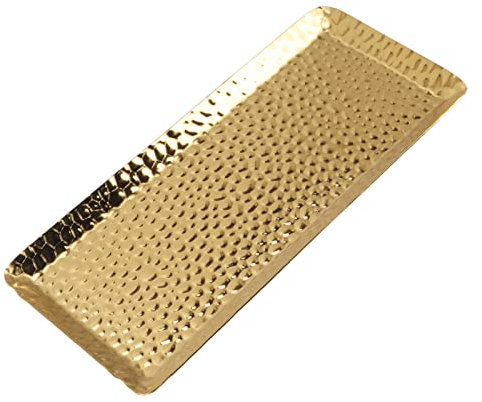 Stainless Steel Hammered Tray, Multi Purpose Serving Plate for Home Restaurant, Dishwasher Safe (Gold)