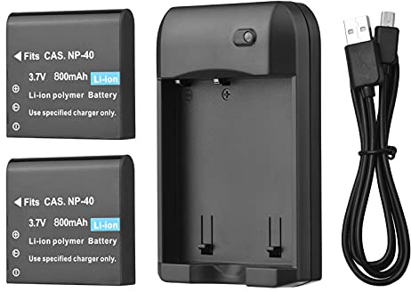 keppy Batterie NP-40 R avec témoin lumineux LED + 2 batteries NP-40 3,7 V 800 mAh avec câble de charge USB