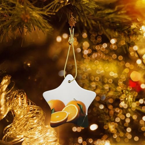 Frische Orangen Druck Weihnachtsschmuck Weihnachtsbaum Keramik Hängend mit Goldband Sternform Ornament Porzellan Weihnachtsbaum Ornament Dekorationen