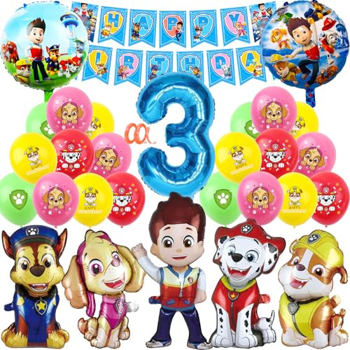 Patrulla Decorativa de Cumpleaños 3 Años Patrulla 3 Cumpleaños Fiesta Globos Decoración de Cumpleaños Decoración de Cumpleaños 3 Años Niño Niña Niños Cumpleaños con Globos Globos Pancarta Decoración