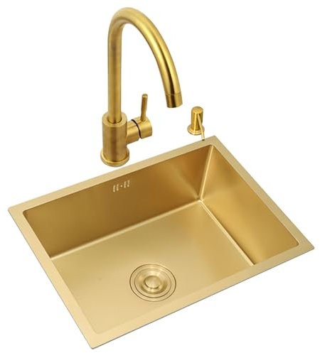 Küchen Waschbecken Aus Goldfarbenem Edelstahl Küche, Esszimmer, Wohnung, Bar, Siphon, Waschbecken Unterbau-Geschirrspülbecken Mit Wasserhahn Handwaschbecken Kleines Einzelbecken Küchenspülen (Color :