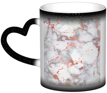 Keramiktasse mit weißem Marmor-Roségold-Druck, wärmeempfindlich, Farbwechsel-Tasse im Himmel, Geburtstagsgeschenk, einzigartiges Geschenk