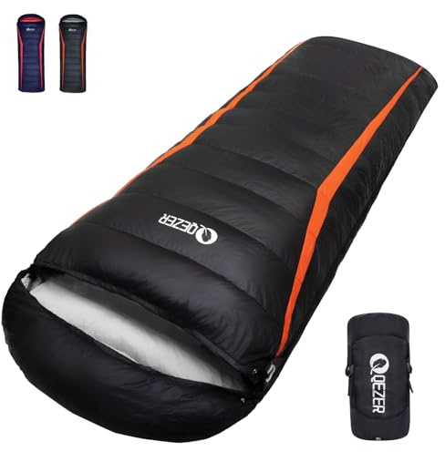 QEZER Down Sleeping Bag,Lightweight Rectangular Winter Sleeping Bag [1180g/1860g] for Adults and Kids 4 Season Camping, Hiking,Warehouse and Moutaineering Outdoor-Spring Camping