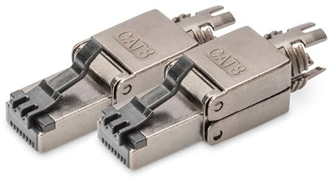 DIGITUS Conector de Red Cat 8.1-2 Piezas - apantallado 360° - Conector de Campo RJ45 Cat8 sin Herramientas - 2000 MHz - 25GBase-T / 40GBase-T - 25 Gbit/s / 40 Gbit/s - AWG 26/7 a AWG 22/1