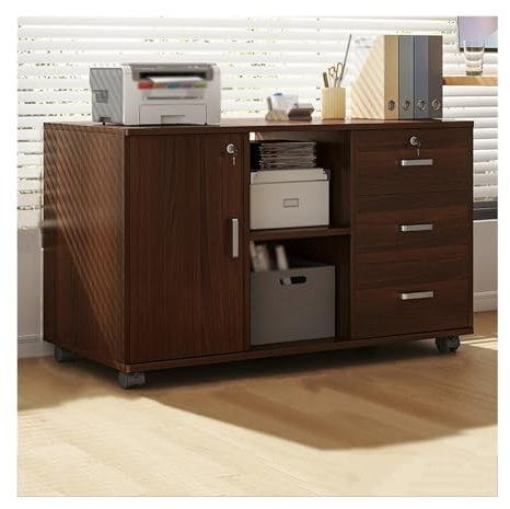 Aktenschrank Rollcontainer Büro-Aktenschrank unter dem Schreibtisch, Aufbewahrungsschrank, drei Schubladen, zwei Fächer, eine Tür, Aufbewahrungsschrank aus Holz, abschließbare Pflanzen-Sideboards Büro