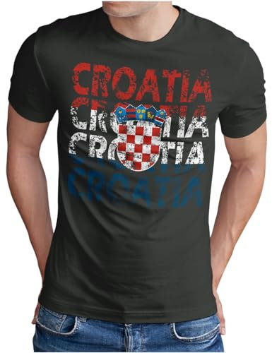 OM3® Croatia T-Shirt - Herren - Kroatien Teamshirt Hrvatska Flagge Fussball EM Fanshirt I - Dark Grey, XL