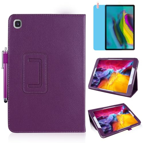 Slim Leather Case for Samsung Galaxy Tab A7 10.4 inch 2020 (SM-T500 T505 T507), Multi-Angle Stand Full-Protective Tablet Cover Book Case with Stylus Pen,Screen Film (Purple)