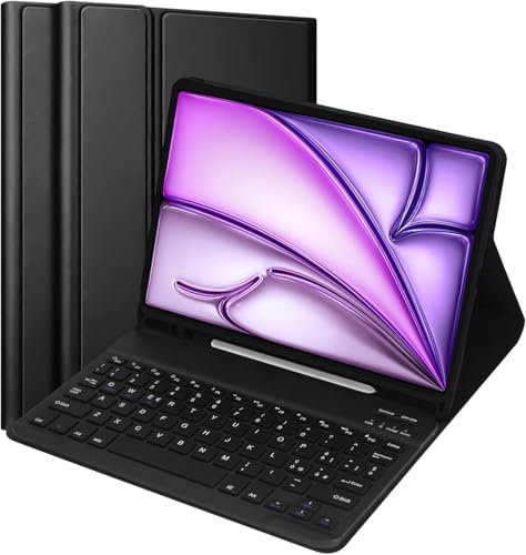 KTOITION Tastiera per iPad air 11 Pollici 2025 2024, Italiano QWERTY Rimovibile Bluetooth Tastiera, Custodia con Supporto Pencil per iPad Air 5 /Air 4 Gen. 10.9”, Nero
