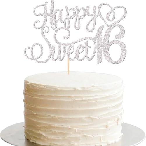 1 Stück Happy Sweet 16 Tortendeko Glitzer 16th Teenager Cake Topper Prost auf 16 Kuchen Deko für Jungen Mädchen 16th Geburtstag Jahrestag Party Kuchen Dekoendeko Silber