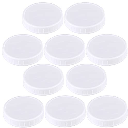 10 Pcs Mason Jar Lids, Reusable Plastic Wide Mouth Lid 86 mm Food Grade Storage Caps Covers with Silicone Rings, for Mason Canning Jars (White)