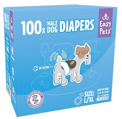 Easypets Hundewindel für Rüden – Einwegwindeln für Hunde – Läufigkeitshöschen & Inkontinenzhöschen – Atmungsaktiv & Bequem – 100 Stück – Größen L/XL