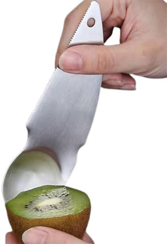 Kioriur Cuchara Kiwi, Cuchara de acero inoxidable, cuchilla combinada, cortador de verduras y frutas, cuchara peladora de aguacate, versátil para utensilios de cocina