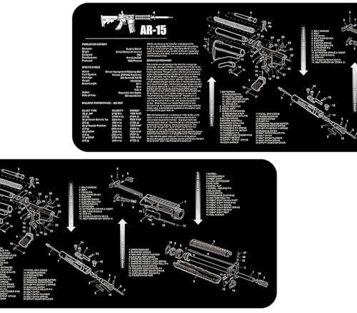 Royal Hunter® Waffenreinigungsmatte - rutschfeste und ölabweisende Waffenunterlage für die Waffenreinigung - Waffenmatte mit Modelbeschreibung von Einzelteilen (AR 15)