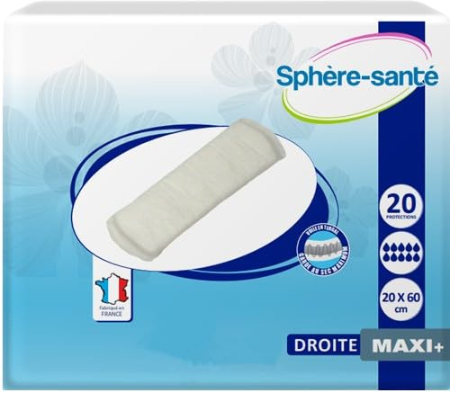 Sphère Santé - Couche droite traversable 20x60 Maxi + - Absorption maximale - Confort optimal - Post-partum, fuites urinaires - Doux et abordable