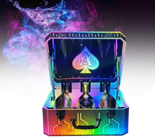 Wine Bottle Display Box with Color Led Light, Champagne Display Case, Luminous Wine Bottle Display Stand, 42X37X21Cm Compact Design,B