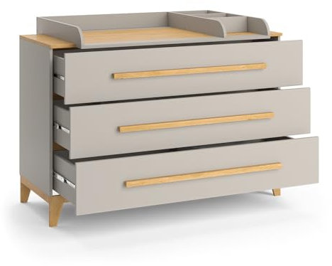 VitaliSpa Wickelkommode Malia, Cashmere-Eiche, 133 x 98 cm XL mit 3 Schubladen