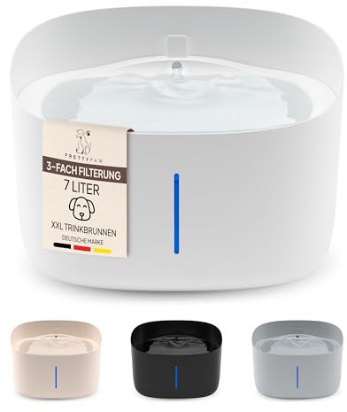 Pretty PAW® Fontaine à boire pour chien, très silencieuse, avec réservoir d'eau de 7 litres, sans BPA, filtre et LED, distributeur d'eau facile à nettoyer pour chien