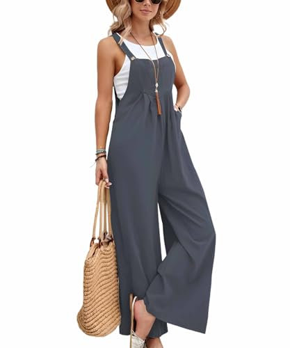 Salopette da donna – Oversize Baggy Jumpsuit, Comodi Salopette Loose Fit Tuta Casual Estivi con Spalline, grigio scuro, L