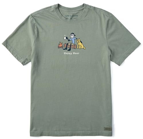 Life Is Good Maglietta da Uomo Vintage Crusher Graphic Jake And Rocket Moon, Verde Muschio, M