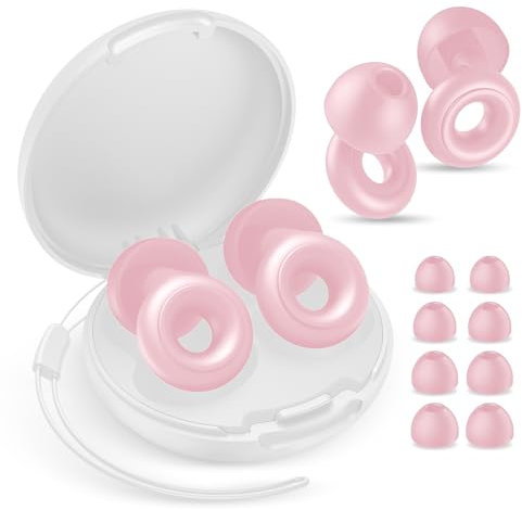 Ear Plugs for Sleeping Noise Cancelling, 30dB Noise Reduction Earplugs, Soft Silicone Reusable Hearing Protection Earplugs for Deep Focus, Work, Travel, Concert with Case & 8Eartips,HTB-Pink