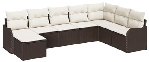 vidaXL 8-teiliges Garten-Sofa-Set mit Kissen in Braun und Weiß, aus Poly-Rattan, modular und verstellbar, wetterfest, perfekt für Balkon, Terrasse, Lounge und als Tagesbett geeignet