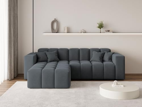 GRAINGOLD Loopo Ecksofa 265x180 cm, L-Form Sofa, Ecksofa für Wohnzimmer, Velour, 3-Sitzer Eckcouch, Modernes Design (Dunkelgrau, Links)