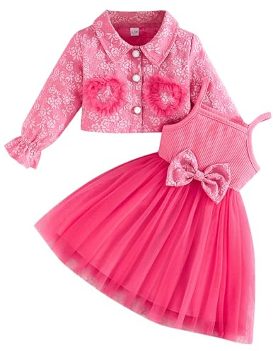 Kunyeah Vestito tutù Bambina con Cardigan Bambina Tulle Senza Maniche Abito Floreale Pizzo Giacca Bambino Manica Lunga Vestito