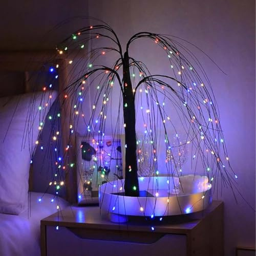 Halloween Willow Tree Lights,Halloween-Weidenbaum-Lichter,LED-Kunstweiden-Nachtlichter,LED Baum Lichter Weihnachtsdeko,Lichterbaum Tischlampe Verstellbare Äste für für Innendekoration (Schwarz-Farbig)