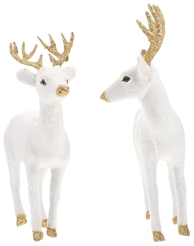 CONGARTENO Simulation Reh Ornament Weiß Harz Deko Figur 2 Stück Tischdekoration Zuhause Büro Modern