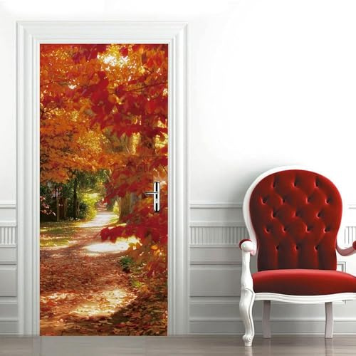 TACOKI Türtapete Selbstklebend Türposter Herbstliche Ahornblätter Türbekleben Herbst Türbilder, 3D Effekt Fototapete Türfolie Poster Türaufkleber Wandtattoo Tür Dekoration Stickers 100x200 cm 1484z