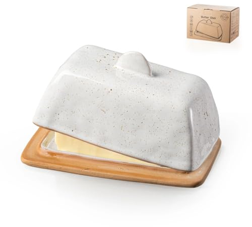 Besmeety Butterdose Keramik für 200g Butter, Vintage europäische Butterdose Porzellan mit Deckel, Keramik Butterdosen für Küchen (grau)