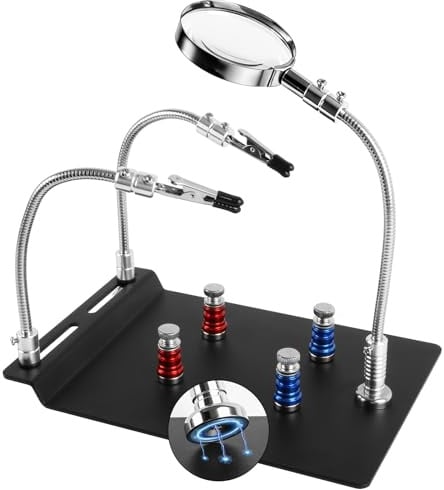 Dritte Hand Löten, Magnetische helfende Hand mit 4 PCB-Säulen Lötstation Helfende Hand mit 3X Lupe Löt-Leiterplattenhalter-Werkzeug für Lötarbeiten Elektronik Reparatur von Schmuck, Handwerk Entlöten