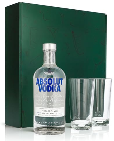 Sipply Geschenkset 3-teilig mit 2 Gläser Grcic und 1 Flasche Absolut Vodka 0,7l 40% Vol. | mit Geschenkverpackung: Grün | Geschenk für Frauen Männer Mama Papa Freundin zu Weihnachten Ostern