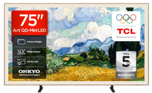 TCL 75A400PRO-UK 75 Inch NXTVISION QD-Mini LED Art TV, Google TV, Matte Screen, Frame Design, Dolby Vision IQ & Atmos, 2.0 Onkyo, 144Hz, AirPlay 2 (2026 New Model)