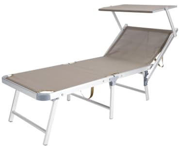 Capra Group Lettino Mare Professionale Siviglia Gold con Seduta Alta 40 cm, Parasole Integrato e Struttura in Alluminio, Pieghevole, 180x72 cm (Tortora)