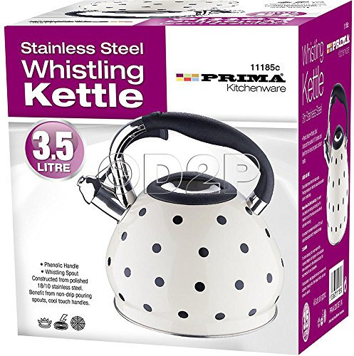 White Polka DOT Litre Stainless Steel Whistling Kettle Tea Coffee Travel 3.5L