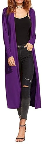 Re Tech UK Ladies Womens Maxi Plus Size Long Cardigans for Women UK Collared Top Long Full Sleeve Floaty Women's Cardigans Coatigans Sizes 8-26 (Purple - ML)