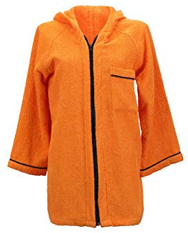 Lady Bella Lingerie Accappatoio Donna con Cappuccio in Spugna di Puro Cotone - Pratica Chiusura a Zip - Modello Corto ad alta assorbenza Ideale per Palestra e Piscina (Arancione, Large)