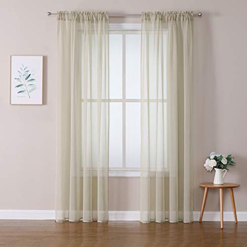 MIULEE Tende 2 Pannelli Trasparenti in Voile Con Passanti Morbidi Finestre per Camera da Letto e Soggiorno 140x225cm Beige