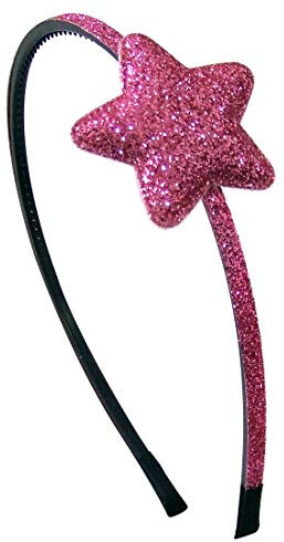 356-802 - Cerchietto per capelli bambina cm 0,5 con stella bombata glitter cm 4 - Cerchietti per capelli bimba (Rosa)