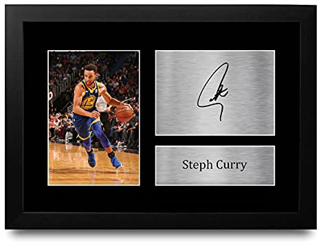 HWC Trading Stephen Steph Curry A4 Gerahmte Signiert Gedruckt Autogramme Bild Druck-Fotoanzeige Geschenk Für Golden State Warriors Basketball-Fans