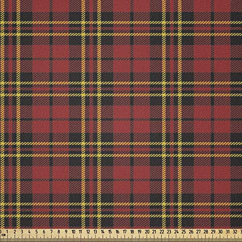 ABAKUHAUS Kariert Stoff als Meterware, Old Celtic britischen, Microfaser Stoff für Dekoratives Basteln, 1M (230x100cm), Gelb Schwarz Rot