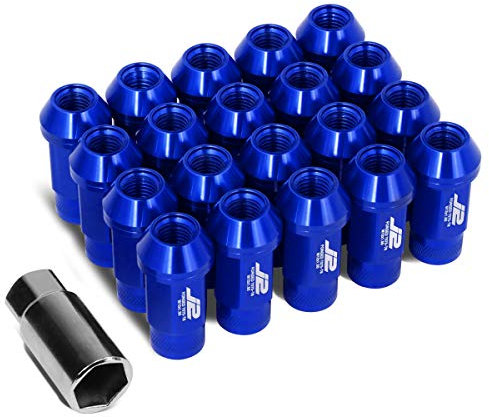 J2 Engineering 7075 Aluminium-Blau M12 x 1,5 20 Stück L: 50 mm gerändelte obere Radmutter mit Adapter